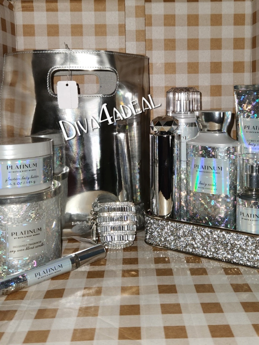 LQQK! Bath & Body Works PLATINUM 3.4 EDP 11PC Tray Tote Collection Set Bundle